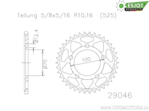 Ασημένιο πίσω γρανάζι Esjot - 46 δόντια (βήμα 525) - BMW HP4 1000 ABS ('12-'16) / HP4 1000 Competit