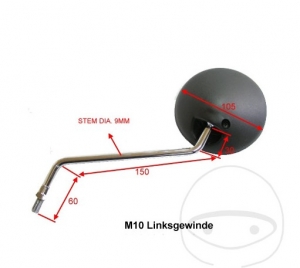Δεξί μαύρο καθρέπτη M10 mm - Yamaha DT 125 / DT 175 / DT 250 / DT 400 / DT 80 / RD 200 / RD 350 / RD 50 / RD 80