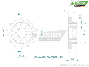 Εμπρόσθιος πίνακας Esjot - 14 δόντια (βήμα 428) - Beta RR 125 LC / LC Enduro-Motard CBS / Fantic Caba