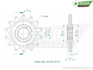 Εμπρόσθιος πίνακας Esjot - 14 δόντια (βήμα 520) - Sherco SC 250 R / 300 R / SCF 450 / R / SCF 500 R /