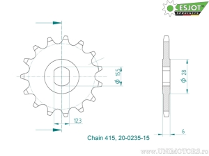 Εμπρόσθιος πίνακας Esjot - 15 δόντια (βήμα 415) - Hercules HR2 25 / Jogging 25 / M1 25 / M2 25 / M3 2