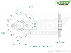 Εμπρόσθιος πίνακας Esjot - 15 δόντια (βήμα 428) - Keeway K-Light 125 ie ('18-'19) / CBS Euro4 ('20) /