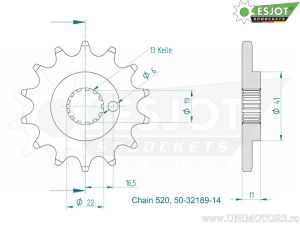 Εμπρόσθιος πίνακας Esjot - 15 δόντια (βήμα 520) - Fantic TL 250 E / ER / M / MR / FBMondial HPS 300 i