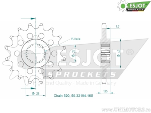 Εμπρόσθιος πίνακας Esjot - 16 δόντια (βήμα 520) - Aprilia RS 660 ABS / RS 660 Limited Edition / Tuare