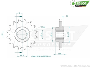 Εμπρόσθιος πίνακας Esjot - 16 δόντια (βήμα 525) - Indian FTR 1200 A2 / FTR 1200 ABS / FTR 1200 R / FT