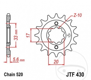 Εμπρόσθιος πίνακας JTF430.12 (βήμα 520) - Kawasaki KX 250 F / Suzuki GSX 250 / E / EG / EU / U / E X7 / RM-