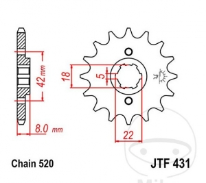 Εμπρόσθιος πίνακας JTF431.11 (βήμα 520) - Suzuki PE 250 / PE 400 / RM 250 / RM 400 / RM 465 - JM