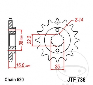Εμπρόσθιος πίνακας JTF736.13 (βήμα 520) - Ducati 748 748 R / S / SP / SPS / 851 851 S / Strada / 888 888 SP