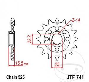 Εμπρόσθιος πίνακας JTF741.15 (βήμα 525) - Ducati Diavel 1200 Cromo / Dark / Diesel / Strada / Titanium / 12