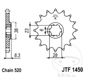 Εμπρόσθιο πινιόν JTF1450.13 (βήμα 520) - Suzuki LT 500 R / PE 250 / RM 250 / RM 465 / RM 500 - JM
