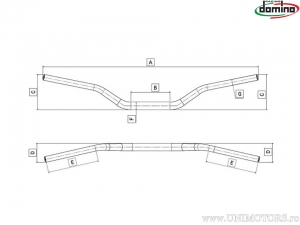 Μαύρο αλουμινένιο τιμόνι με διάβαση Offroad Medium BEND, διάμετρος 22 mm και μήκο