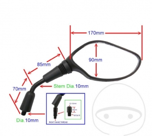 Μαύρο δεξί καθρέπτη M10 mm - Honda CRF 250 L / CRF 250 M / PCX 125 EX2 WW 125 CBS / PCX 150 EX2 WW 150 - JM