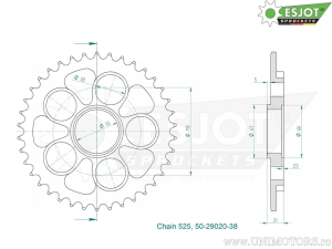 Μαύρο πίσω γρανάζι Esjot - 38 δόντια (βήμα 525) - Ducati 848 848 - Evo / 916 916 Senna I-II-III - SP-S