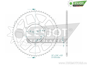 Μαύρο πίσω γρανάζι Esjot - 60 δόντια (βήμα 428) - Fantic Motard 125 MR Competizione / 200 M Casa - MR