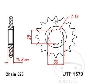 Μπροστινή πινιόν JTF1579.17 (βήμα 520) - Yamaha YZF-R1 1000 / 1000 ABS / 1000 Anniversary / 1000 Anniversary 