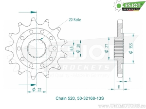 Μπροστινό πινιόν Esjot - 13 δόντια (βήμα 520) - Sherco SC 125 R / SCF 250 R / 300 R / SE 125 R / SE 250