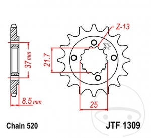 Μπροστινό πινιόν JTF1309.13 (βήμα 520) - Adly/Herchee Hurricane 500 LOF / Dinli Dinli 450 R / Explorer Trashe