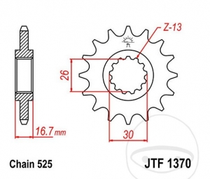 Μπροστινό πινιόν JTF1370.14 (βήμα 525) - Honda CMX 1100 A / D / CRF 1000 L A / L A2 / L / L D / L D2 / CRF 11