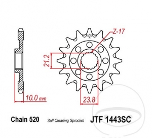 Μπροστινό πινιόν JTF1443SC.14 (βήμα 520) - Suzuki RM-Z 250 ('13-'22) - JM