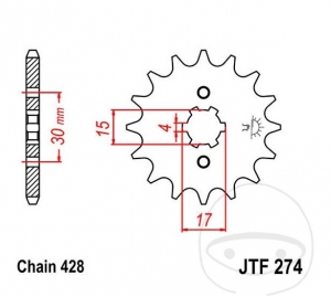 Μπροστινό πινιόν JTF274.13 (βήμα 428) - Honda CR 80 R / Honda CR 80 RB 19 ίντσες - JM