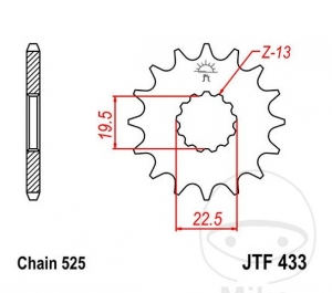 Μπροστινό πινιόν JTF433.15 (βήμα 525) - Suzuki GSF 400 ('91-'96) / GSX 400 SS ('92-'94) / TS 250 ('71-'78) - 