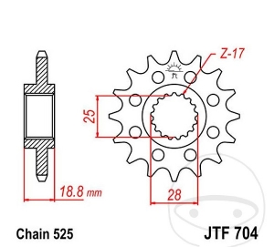 Μπροστινό πινιόν JTF704.15 (βήμα 525) - Aprilia ETV 1000 / RST 1000 / RSV 1000 / R / RSV4 1000 / R / RF / RSV