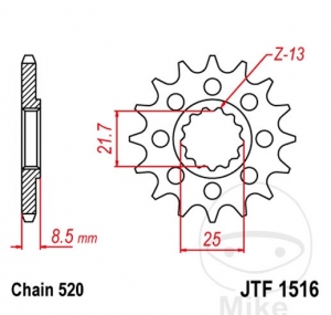 Πίνακας μπροστινού τροχαλία JTF1516.17 (βήμα 520) - Kawasaki ZX-10R 1000 S Ninja ABS / ZX-10R 1000 