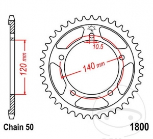 Πίνακας οπίσθιου γραναζιού JTR1800.47 (βήμα 530) - Suzuki GSX 1300 RAUF - RAZ - RAZUF - RRQ - RU2 - 