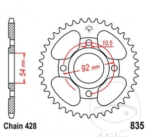 Πίνακας οπίσθιου γραναζιού JTR835.44 (βήμα 428) - Yamaha RD 80 LC II ('83-'86) / RD 125 LC ('82-'84)