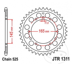 Πίνακας οπίσθιου τροχού JTR1311.43 (βήμα 525) - Honda NT 400 Bros ('88-'90) / NT 650 GT Hawk/Bros ('88-