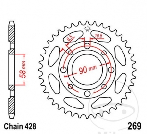 Πίνακας οπίσθιου τροχού JTR269.41 (βήμα 428) - ATU Hipster 125 / Meteorit 125 Cruiser / Brixton Crossfi