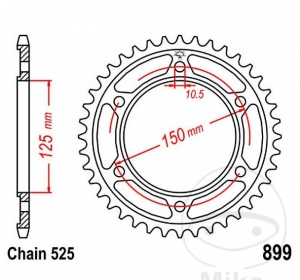 Πίνακας οπίσθιου τροχού JTR899.45 (βήμα 525) - KTM Super Adventure 1290 LC8 ABS - R LC8 ABS - R LC8 ABS