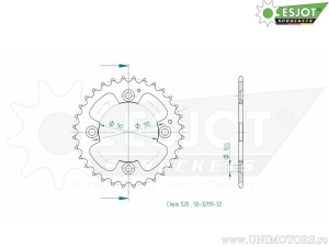 Πίνακας πίσω Esjot μαύρος - 32 δόντια (βήμα 520) - Adly/Herchee ATV 300 S-U / Canyon 280-320 U / Cros