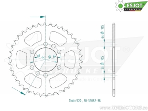 Πίνακας πίσω Esjot μαύρος - 38 δόντια (βήμα 520) - Arctic Cat/Textron DVX 400 2WD / Kawasaki KFX 400