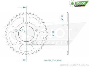 Πίνακας πίσω Esjot μαύρος - 38 δόντια (βήμα 520) - Mash Family Side Car 400 ie ABS / Scrambler 400 ie
