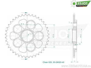 Πίνακας πίσω Esjot μαύρος - 40 δόντια (βήμα 525) - Ducati 996 996 S- SPS / 998 998 - R Biposto/Monopo