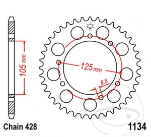 Πίνακας πίσω JTR1134.48 (βήμα 428) - Rieju SMX 125 Super Motard Τροχός Με Ακτίνες / Tango 125 - CB