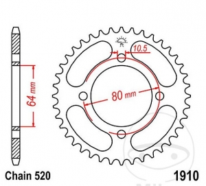 Πίνακας πίσω JTR1910.36 (βήμα 520) - Adly/Herchee ATV 150 S Sport - U Utility / Crossover 150 - Boost / Aeon Cobr