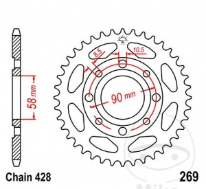 Πίνακας πίσω JTR269.50 (βήμα 428) - Daelim VL 125 Daystar Classic τροχός ακτίνας / VL 125 Daystar χ