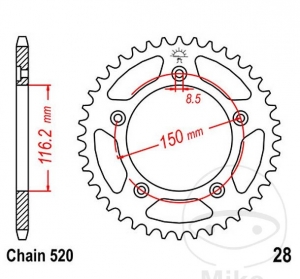 Πίνακας πίσω JTR28.42 (βήμα 520) - Aprilia RS 250 ('95-'02) - JM