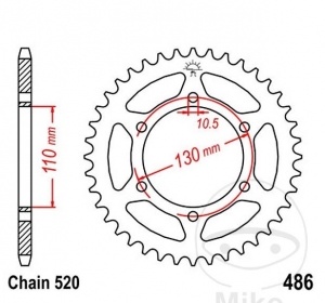 Πίνακας πίσω JTR486.46 (βήμα 520) - Kawasaki EL 250 B Eliminator / 250 D Eliminator / 250 E Eliminator / 252 F El