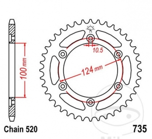 Πίνακας πίσω JTR735.41 (βήμα 520) - Ducati Monster 900 ie Dark - Μεταλλικό / 900 S - S ie - Multistrada 