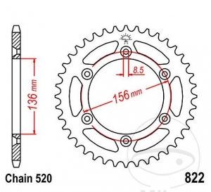 Πίνακας πίσω JTR822.45 (βήμα 520) - Beta RR 498 Enduro - Εργοστάσιο / RR 520 Enduro - Εργοστάσ�