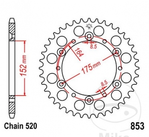 Πίνακας πίσω JTR853.49 (βήμα 520) - Explorer Trasher 2 320 / Kreidler Mustang 170 - 200 - 250 - 250 REV - Rex Rex