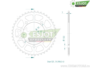 Πίσω γρανάζι Esjot ασημί - 43 δόντια (βήμα 525) - BMW S 1000 RR / S 1000 XR ABS / S 1000 R ABS DTC / S
