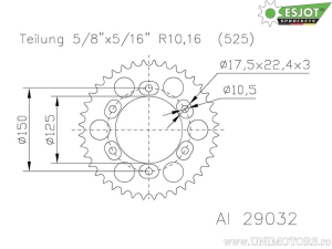 Πίσω γρανάζι Esjot ασημί - 43 δόντια (βήμα 525) - KTM Adventure 1050 ABS / 1090 ABS - L ABS A2 - R ABS
