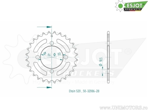 Πίσω γρανάζι Esjot μαύρο - 28 δόντια (βήμα 520) - Adly/Herchee ATV 150 S Sport - U Utility / Crossover