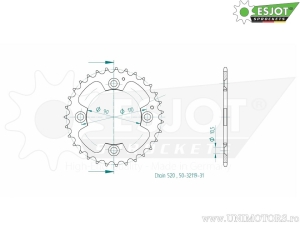Πίσω γρανάζι Esjot μαύρο - 31 δόντια (βήμα 520) - Adly/Herchee ATV 300 S Sport - U Utility / Canyon 28
