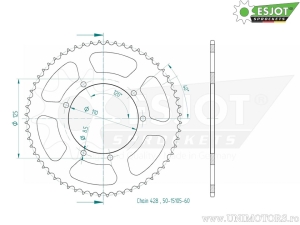 Πίσω γρανάζι Esjot μαύρο - 60 δόντια (βήμα 428) - Sherco SE 50 Enduro - R Enduro / SE 50 R Enduro Fact