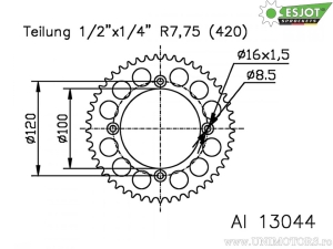 Πίσω γρανάζι Esjot - 51 δόντια (βήμα 420) - Beta REV 50 LC / REV 80 / RR 50 Enduro - Factory - Κόκκιν